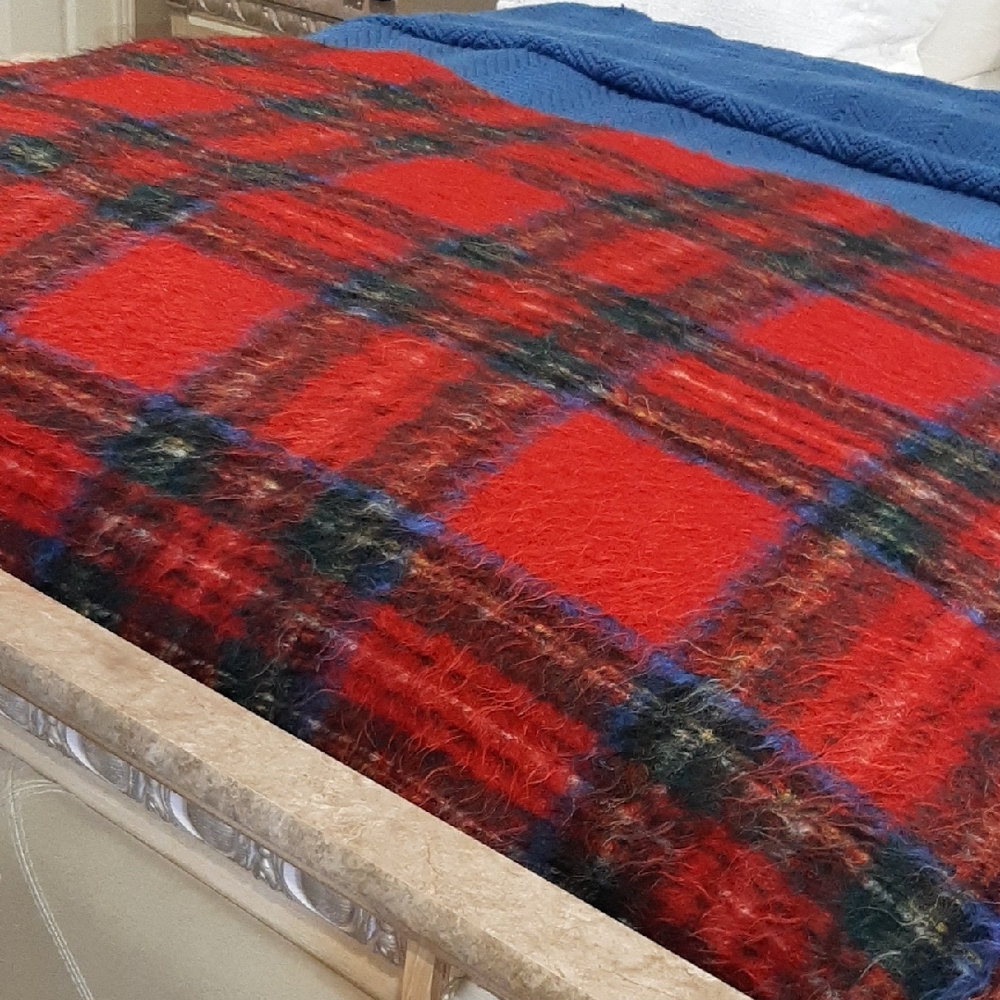 Clearance Sale Cozy mohair  Red Plaid Blanket